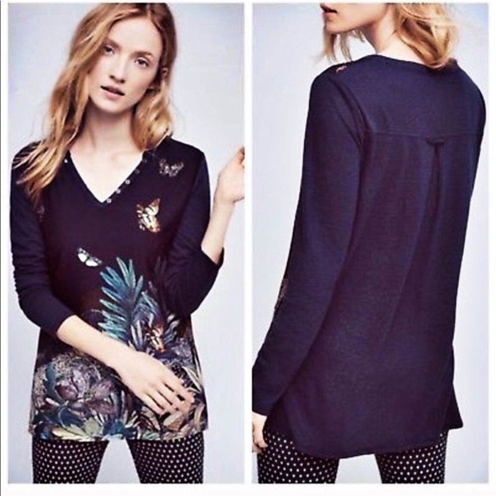 Anthropologie Akin + Kin Navy Fauna Top